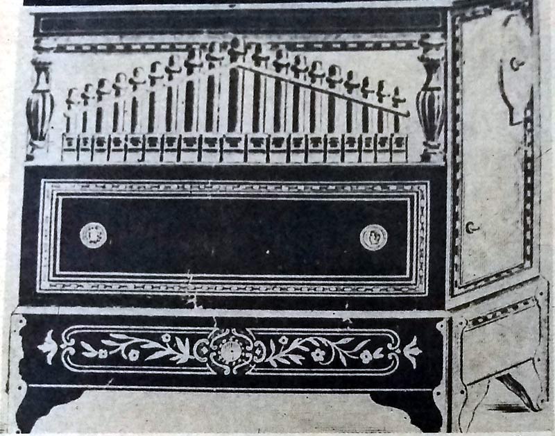 Dibujo que representa el modelo de órgano francés que llegó a Holguín en 1870. organo jpg