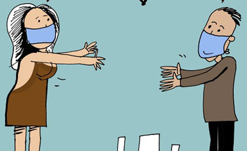 Hoy posponemos los besos y los abrazos como un acto de verdadero amor para cuidarnos a todos. caricaturas tiempos covid 19