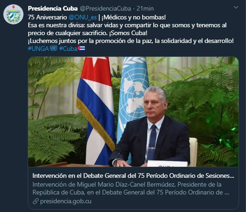 Diaz Canel ONU twiter 1