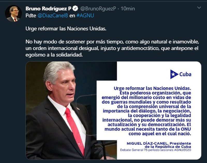 Diaz Canel ONU twiter