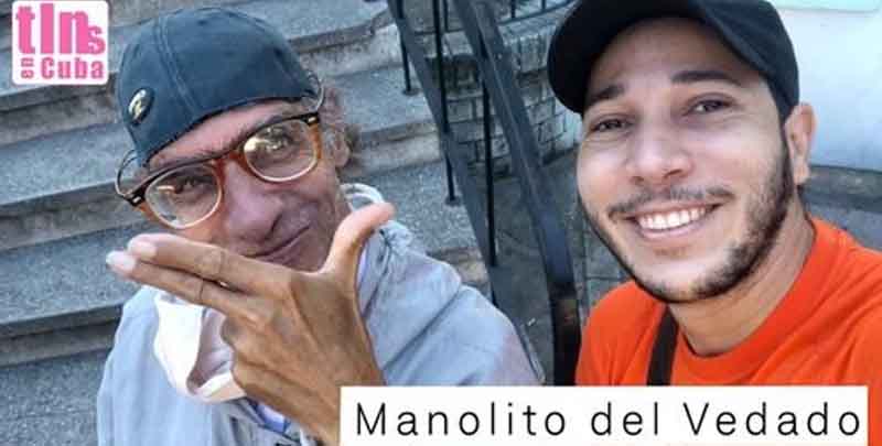 Denys Ramos junto a Manolito del Vedado, un peculiar personaje que inspiró su actuación en la telenovela Tan lejos y tan cerca. Foto: Televisión Cubana denysramos03