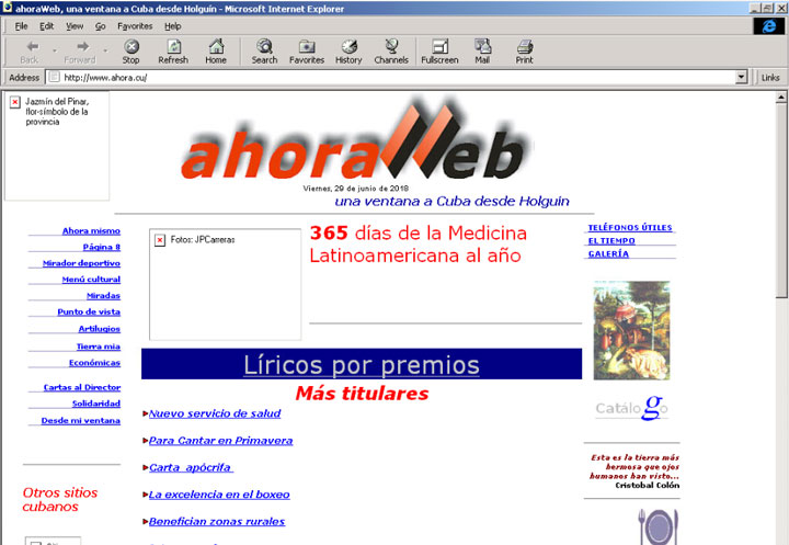 Captura de pantalla de ahora.cu del 4 de diciembre del 2000 Captura de pantalla de ahora.cu en el año 2000