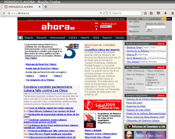 Captura de pantalla de ahora.cu en el año 2008 Captura de pantalla de ahora.cu en el año 2008