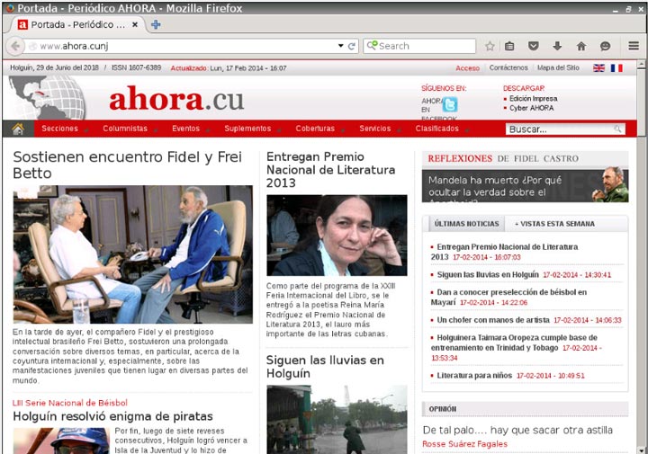 Captura de pantalla de ahora.cu en el año 2014 Captura de pantalla de ahora.cu en el año 2014